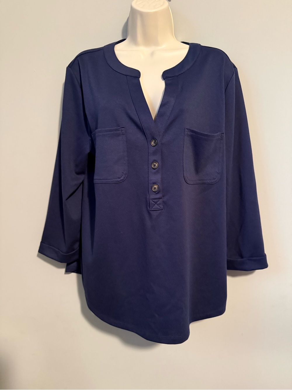 Old Navy Blue Button-Up Front Pocket Blouse